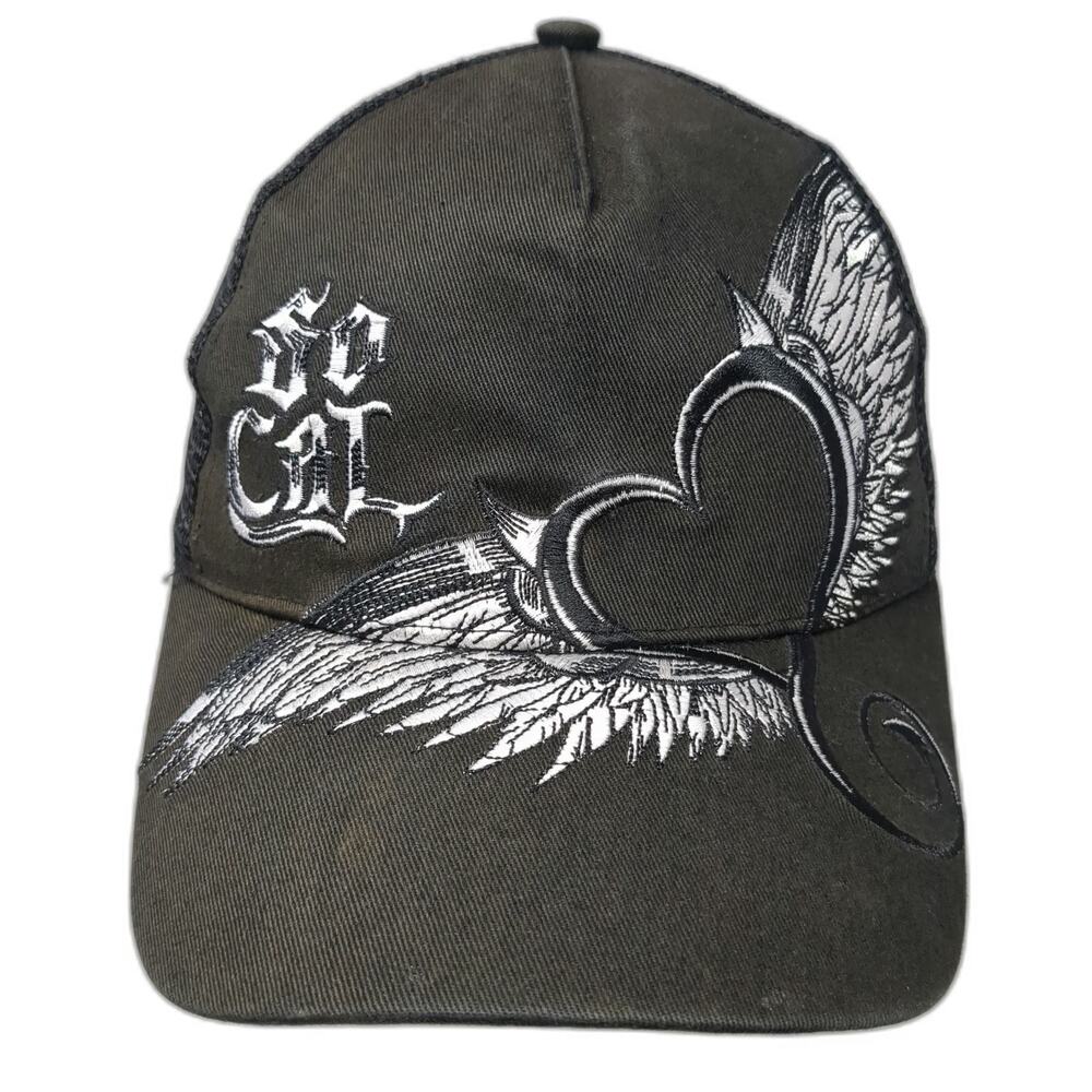 So Cal No Fear Trucker Hat Black Winged Heart Embroidered Gothic Vintage
